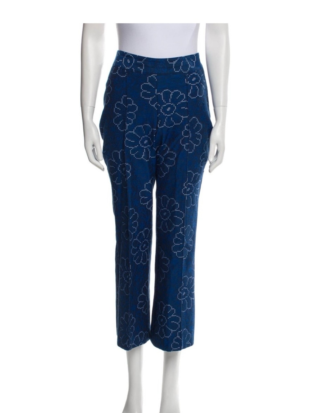Smythe Navy Blue Floral Knit Cropped Pants